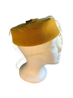 Ladies Gold Velvet Hat with Netting Vintage 22"